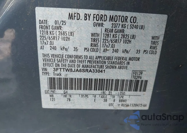 3FTTW8JA6SRA33041: 43684288