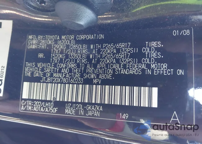 JTJBT20X780160233: 43684341