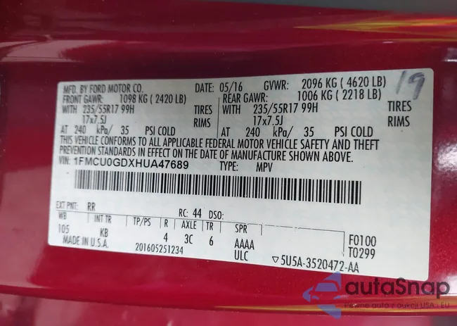 1FMCU0GDXHUA47689: 43684446