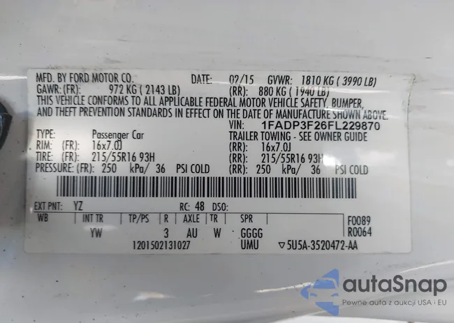 1FADP3F26FL229870: 43684610