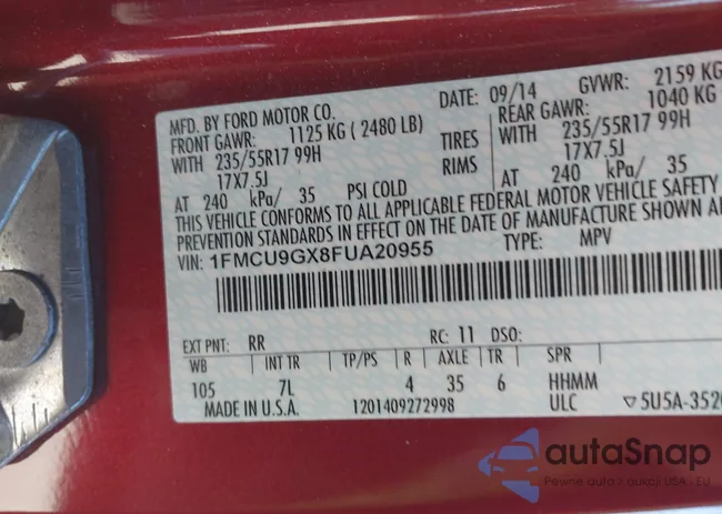 1FMCU9GX8FUA20955: 43684633