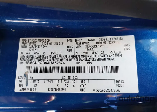 1FMCU9GD9JUA52876: 43685108