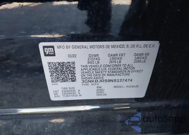 3GNKBJRS9NS137474: 43685216