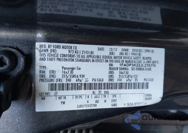 1FADP3K22JL238290: 43685342