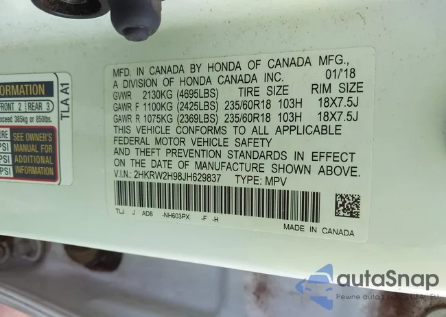 2HKRW2H98JH629837: 43685370