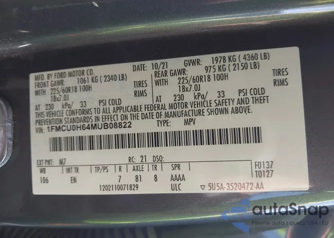 1FMCU0H64MUB08822: 43685400