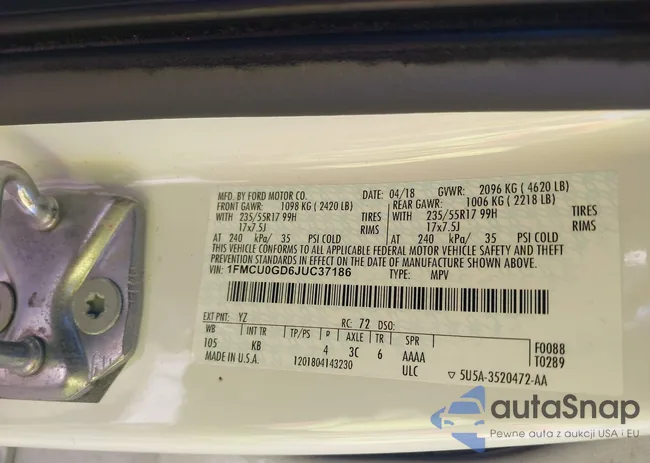 1FMCU0GD6JUC37186: 43685402