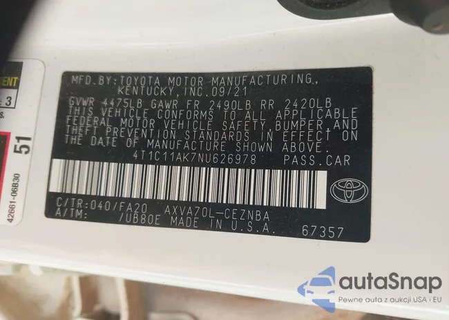 4T1C11AK7NU626978: 43685446