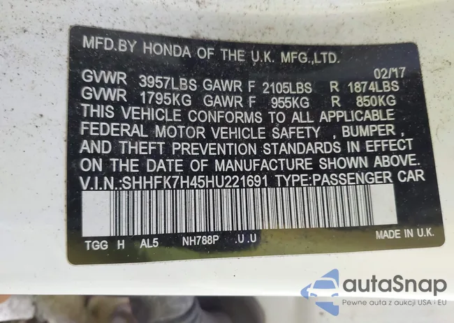 SHHFK7H45HU221691: 43685607