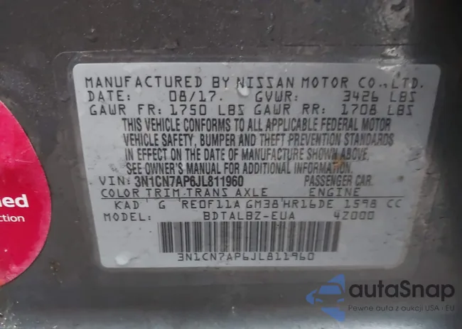 3N1CN7AP6JL811960: 43685630