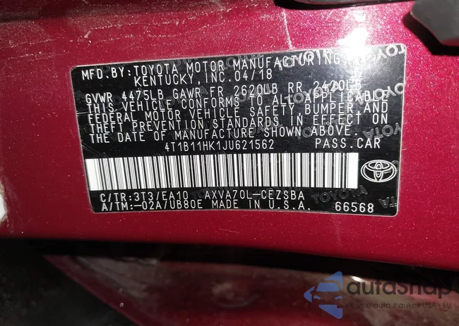 4T1B11HK1JU621562: 43685690