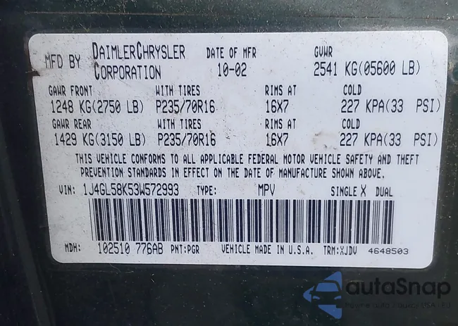 1J4GL58K53W572993: 43685698