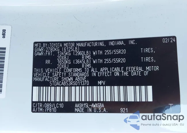 5TDACAB53RS011370: 43684727