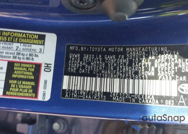 2T1BURHE7FC319511: 43684748