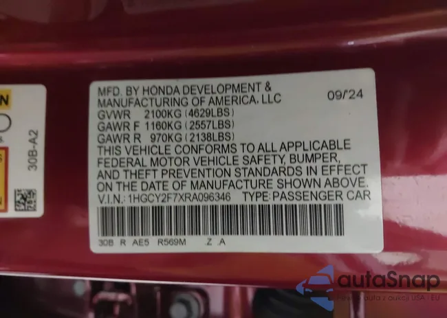 1HGCY2F7XRA096346: 43684975