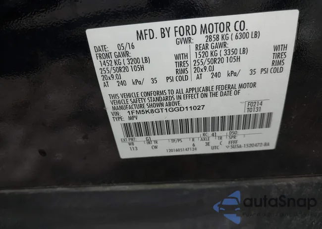 1FM5K8GT1GGD11027: 43685105