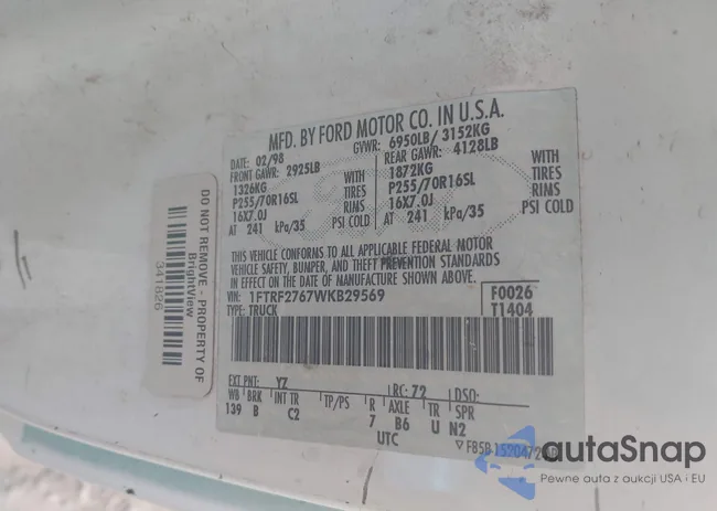 1FTRF2767WKB29569: 43686243