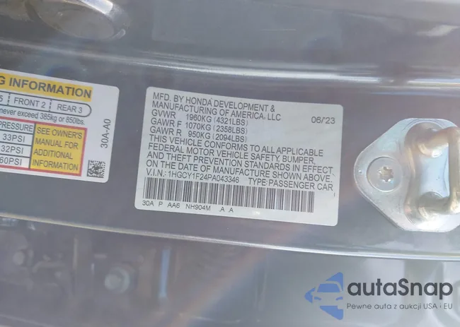 1HGCY1F24PA043346: 43686293