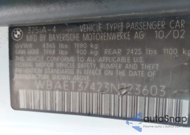 WBAET37423NJ23603: 43686324
