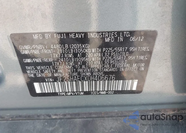 JF2SHAECXDH406676: 43686346