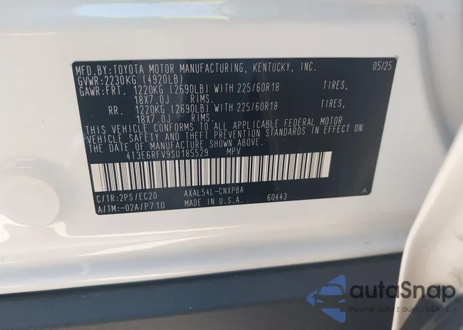 4T3E6RFV9SU185529: 43686419