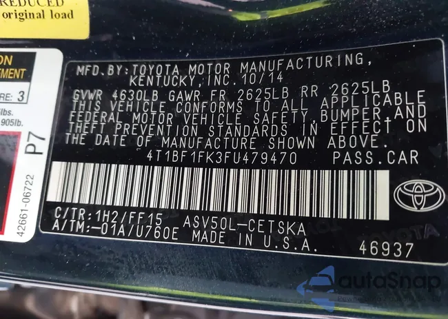 4T1BF1FK3FU479470: 43686501