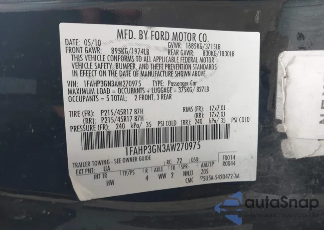 1FAHP3GN3AW270975: 43686532