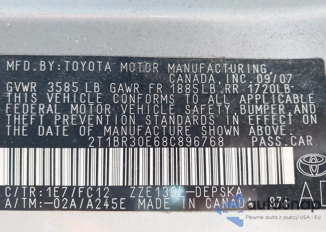 2T1BR30E68C896768: 43686568