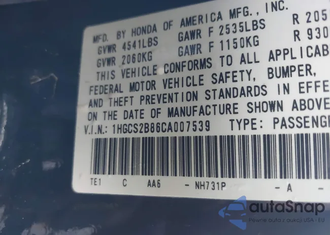 1HGCS2B86CA007539: 43686604