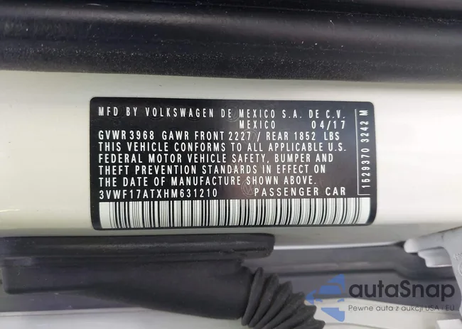 3VWF17ATXHM631210: 43686645