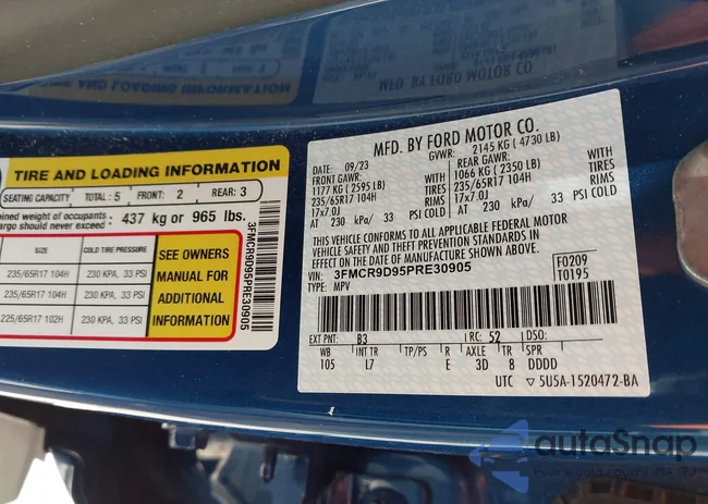 3FMCR9D95PRE30905: 43686685