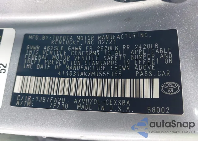 4T1S31AKXMU555165: 43686688