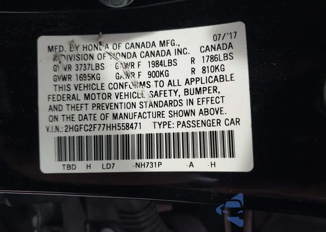 2HGFC2F77HH558471: 43685753