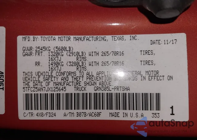 5TFCZ5AN7JX125645: 43685791