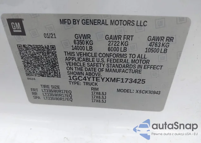 1GC4YTEYXMF173425: 43685850