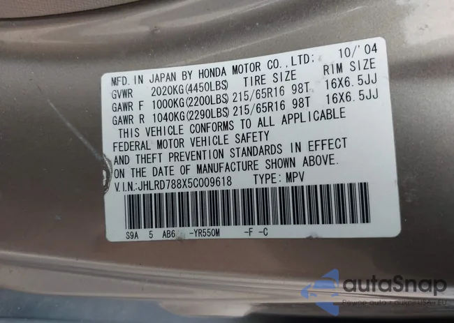 JHLRD788X5C009618: 43685947