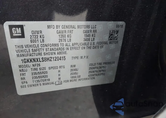 1GKKNXLS8HZ120415: 43686092