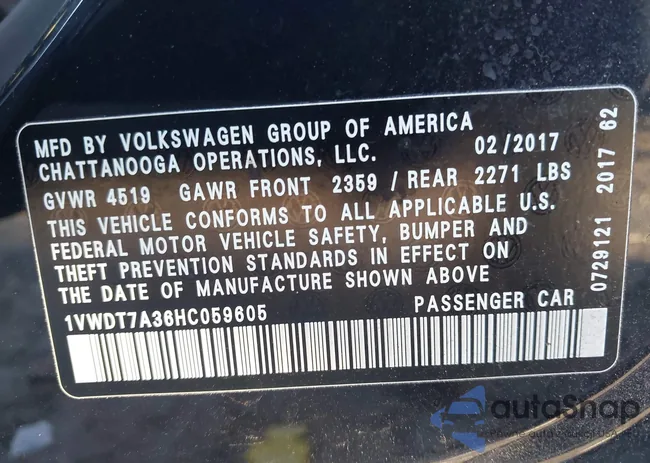 1VWDT7A36HC059605: 43687390