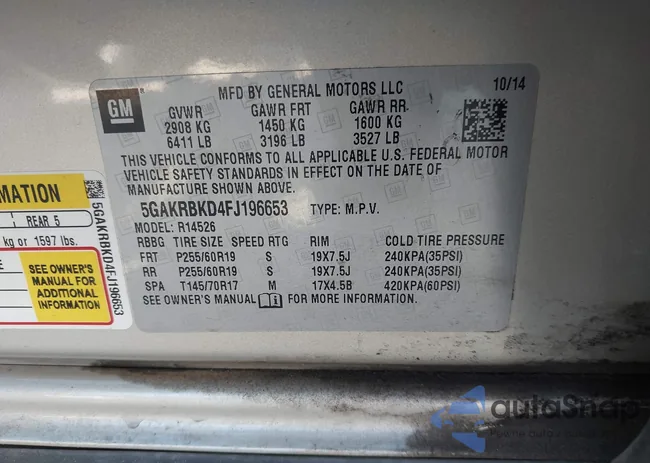 5GAKRBKD4FJ196653: 43687552