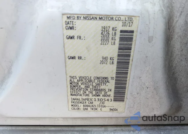 1N4AL3AP8JC130543: 43687603