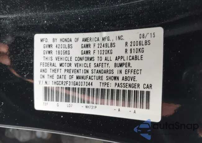 1HGCR2F31GA007044: 43687654