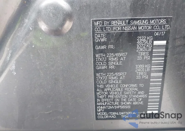 KNMAT2MV1HP581931: 43687656