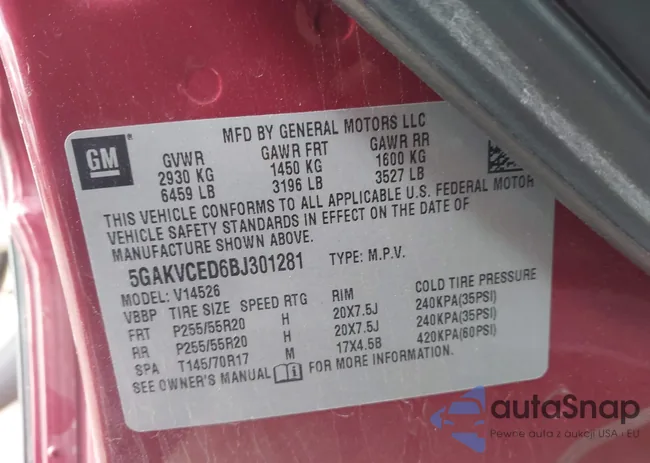 5GAKVCED6BJ301281: 43686741