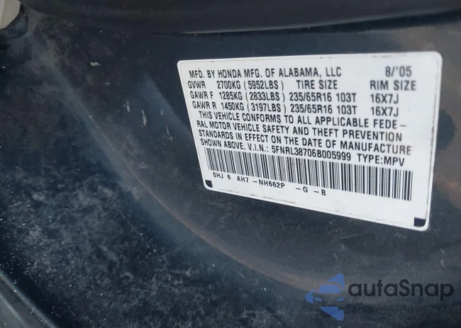 5FNRL38706B005999: 43687103