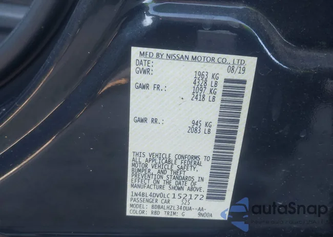 1N4BL4DV0LC152172: 43688239