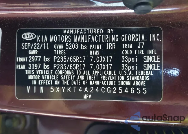 5XYKT4A24CG254655: 43688338