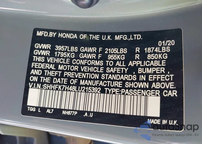 SHHFK7H48LU215392: 43688341