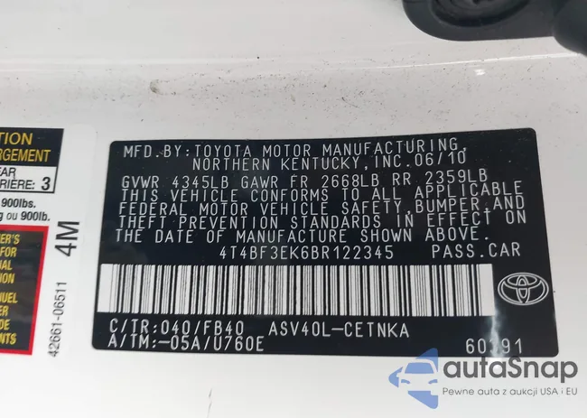 4T4BF3EK6BR122345: 43688557