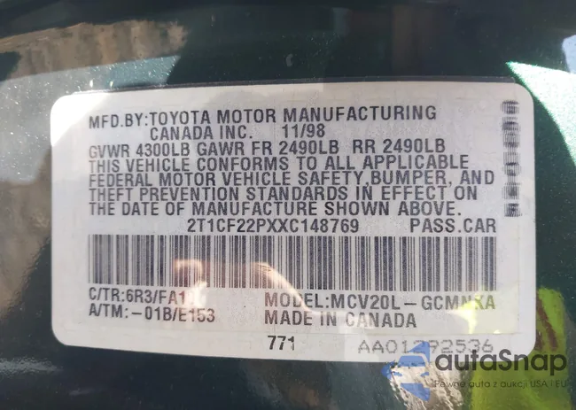 2T1CF22PXXC148769: 43688584