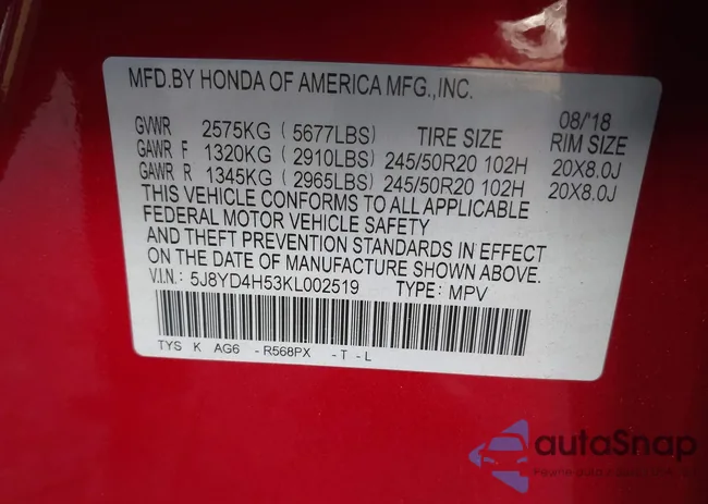 5J8YD4H53KL002519: 43687710